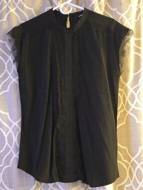 Black Express Lace-Trim Cap Sleeve Blouse